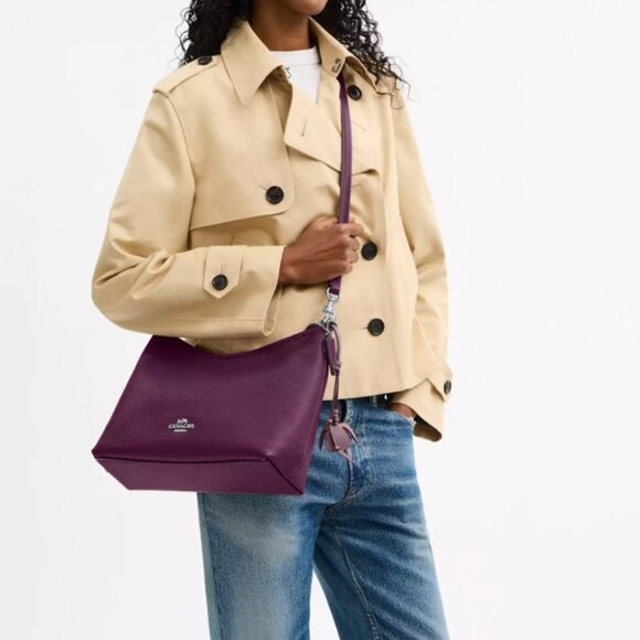 Coach Outlet Laurel Shoulder Bag with Flower Charm CCE35 SVYF2 Plum/Jasmine - Picture 11 of 12